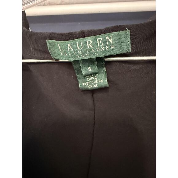 Lauren Ralph Lauren Dress Womens 8 Black White Ruched Wrap Abstract Print Midi - Picture 2 of 6